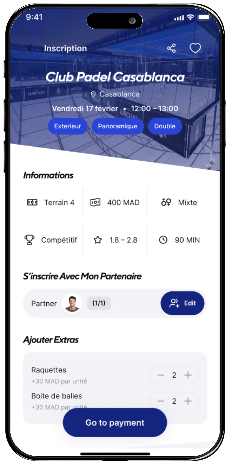 Réservation d’un terrain sur Andaplay