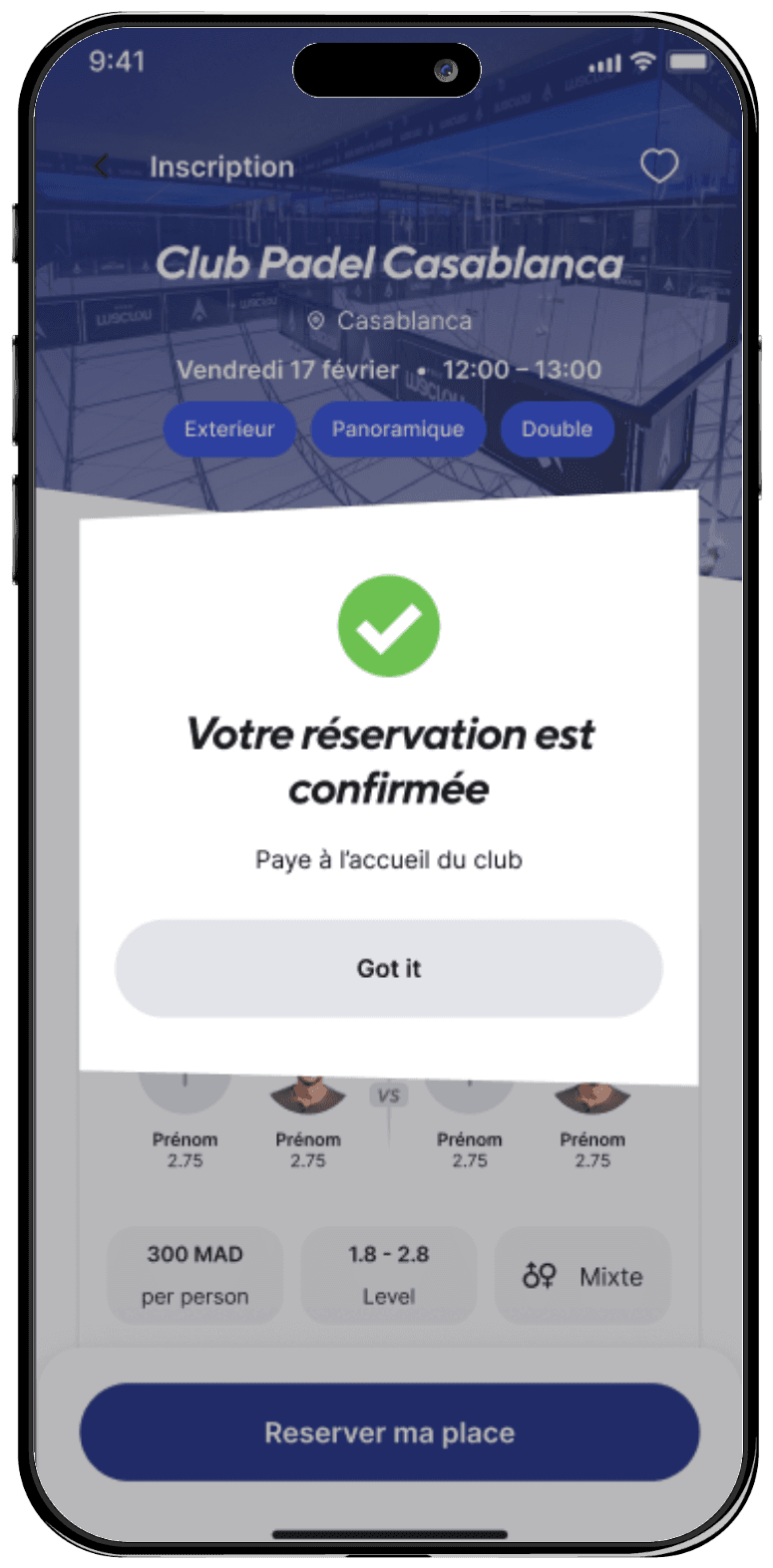 Réservation confirmée sur Andaplay